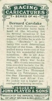 1925 Player's Racing Caricatures #9 Bernard Carslake Back